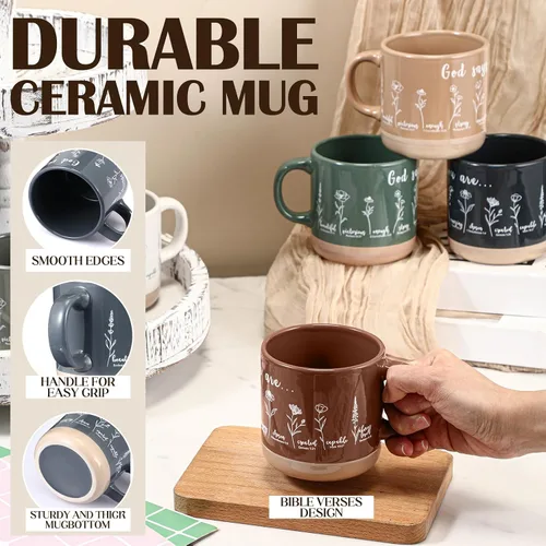 Miniatura 3 de Didaey 10 tazas cristianas a granel para mujeres, 13 onzas, versículos de la Biblia, tazas de café religiosas de cerámica con asas, regalo