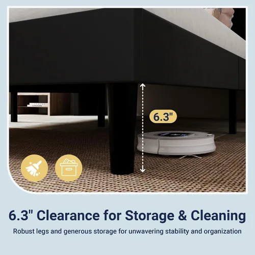 Miniatura 7 de Allewie Base de cama de plataforma de tamaño completo con estación de carga USB y estante de almacenamiento/Cabecera tapizada de terciopelo