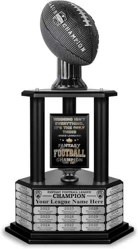 TrophySmack Fantasy Football Trophy, 19-Year Perpetual Winner Award – Customizable Championship Award with Plaque and Winner Engravings
