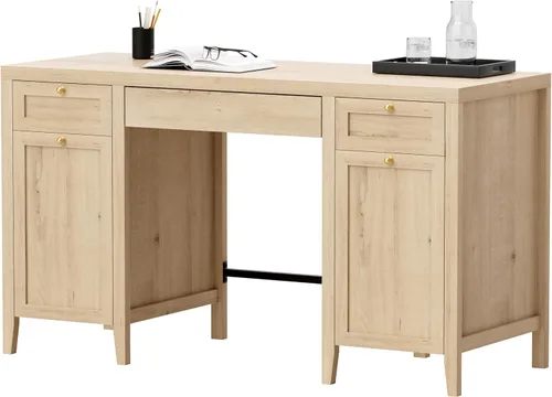 Miniatura 7 de EYYTHUNG Escritorio ejecutivo grande de 52 pulgadas con cajones, escritorio de madera para oficina en casa de granja con gabinete de almacenamiento
