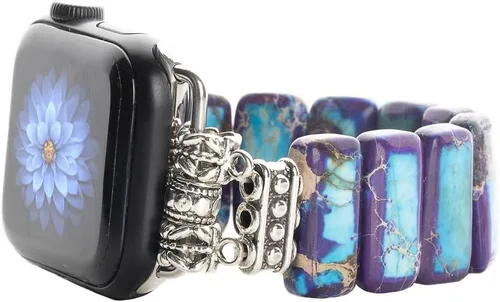 Miniatura 11 de Natural Stone Imperial Jasper Bracelet Beaded-Bands Compatibe with iWatch Series11 10 9 8 7 6 5 4 3 2 1, Handmade Elastic Stretch Beaded Strap For