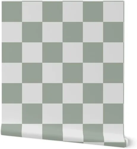 Papel tapiz para despegar y pegar, diseño de cuadros verdes Reen Retro Moderno Tablero de ajedrez Boho Arlequín de los años noventa Papel pintado