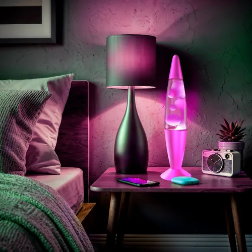 Miniatura 5 de JAMBO Hermosa Lámpara de 16 pulgadas - Rosa con Cera Blanca/Rosa, Luz Líquida Relajante, Luz Nocturna, Decoración del Hogar Sala de Estar Oficina