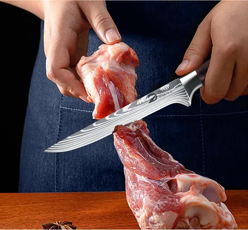 Miniatura 7 de Dfito Juego de cuchillos de chef con bolsa enrollable, juego de 9 piezas de cuchillos profesionales, juego de cuchillos de cocina de acero Rojo