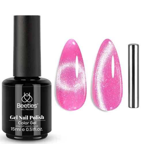 Miniatura 15 de Beetles - Esmalte de uñas de gel de ojo de gato rojo, cereza teñida de vino, 0.5 onzas líquidas, esmalte de gel magnético 2 efectos de ojo de gato