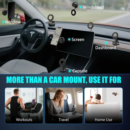 Miniatura 2 de Soporte Magnético de Sujeción al Vacío para Teléfono en el Coche – Montura de Succión Fuerte Ajustable de 360°, Montura Compatible con MagSafe