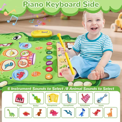 Miniatura 4 de Cyiecw Tapete musical de dinosaurio 3 en 1, tapete de piano para jugar, regalo para niñas de 1, 2 y 3 años, juguetes sensoriales de aprendizaje