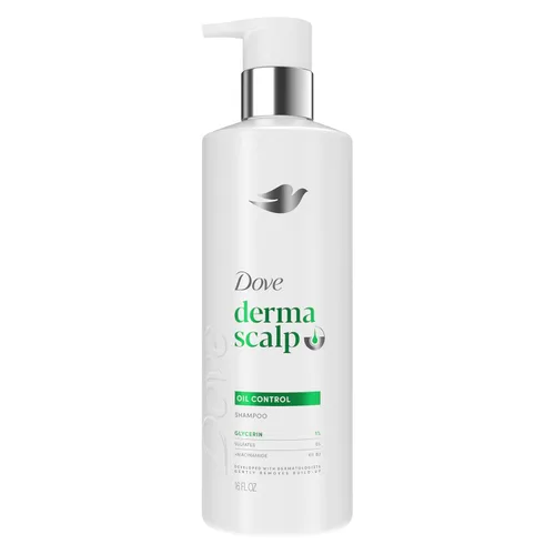 Dove Derma Scalp Oil Control Shampoo 1 ct con glicerina, sulfatos y niacinamida para eliminar la acumulación de producto del cuero cabelludo, 16