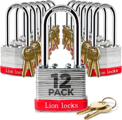Miniatura 8 de Lion Locks 4 Candados de Llave Igual con Grillete Largo de 2", 8 Llaves, Candado de Acero Endurecido, Cilindro de Pines de Latón Resistente a