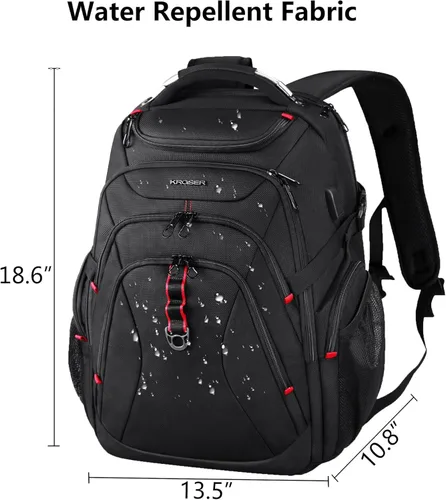 Miniatura 2 de KROSER Mochila de viaje para laptop de 17.3 pulgadas, XL, mochila para computadora con carcasa dura Saferoom, bolsillos RFID, repelente al agua