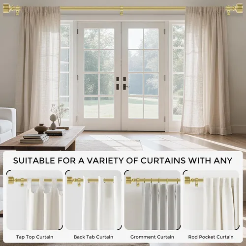 Miniatura 5 de Barras de cortina doradas para ventanas de 28 a 48 pulgadas (2.3-4 pies), barra de cortina resistente de 1 pulgada de diámetro, postes de cortina