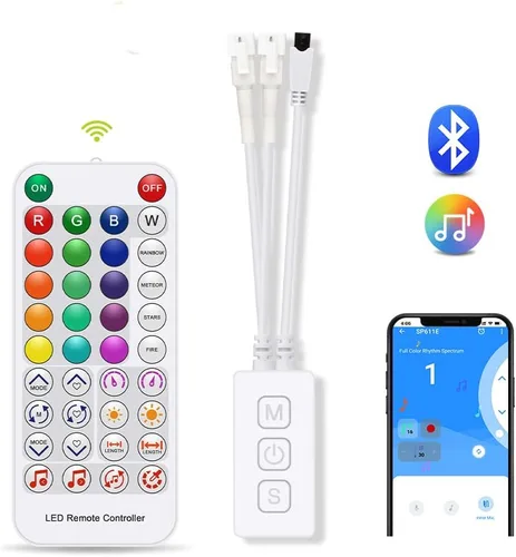 Miniatura 2 de Controlador LED SP611E Aplicación de música Bluetooth para WS2811WS2812 Tira de luz LED direccionable IR38 teclas DC5V 24V Multicolor
