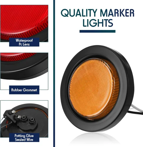 Miniatura 3 de Retisee 24 Piezas Luces de Gálibo Redondas de 2.5" 13 LED Marcadoras Laterales Delanteras y Traseras Impermeables 12V Selladas de Montaje Empotrado