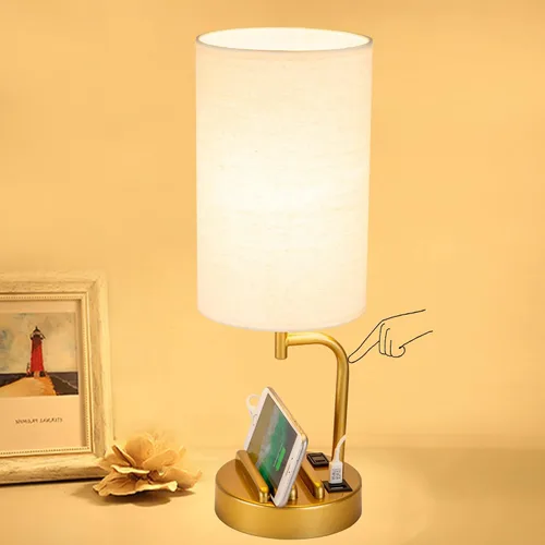 Miniatura 9 de Lámpara de mesa USB con control táctil Dreamholder, lámpara de noche mejorada de 3 vías regulable con puertos de carga USB C & A y tomacorriente AC
