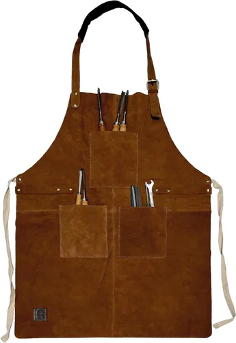 RUSTIC TOWN Delantal de trabajo para parrilla de cuero con bolsillos para herramientas, ajustable hasta XXL para hombres y mujeres, delantal de