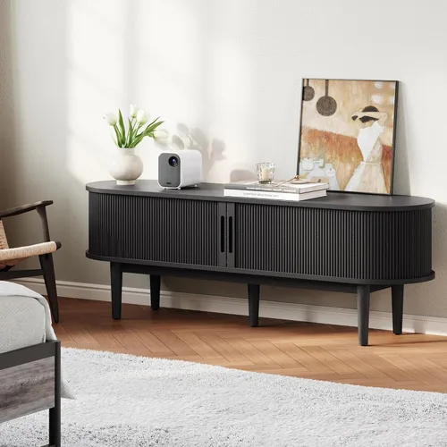 Miniatura 5 de LINSY HOME Soporte de TV acanalado de 58 pulgadas para televisores de hasta 65 pulgadas, centro de entretenimiento moderno de mediados de siglo