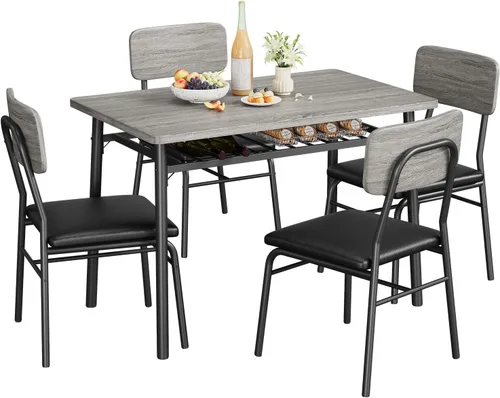 Miniatura 13 de IDEALHOUSE Juego de mesa de comedor de 3 piezas para 2 con estante de almacenamiento, mesa de cocina de madera con juego de 2 sillas tapizadas