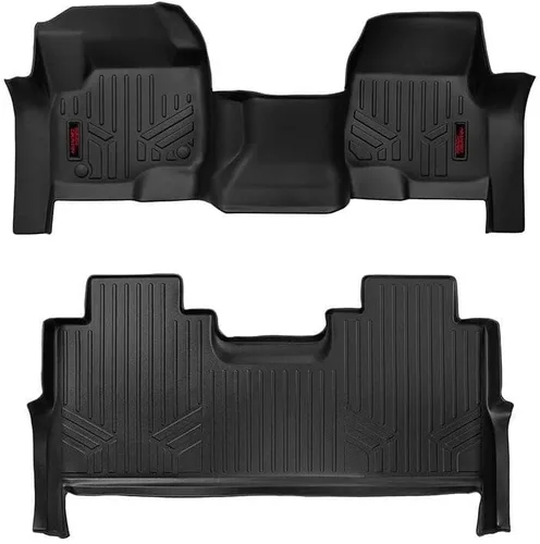 Rough Country Juego de tapetes para todo clima para Ford F-250/F-350 SuperDuty (2017-2025) CrewCab con asiento tipo banco - Tapete de piso flexible,