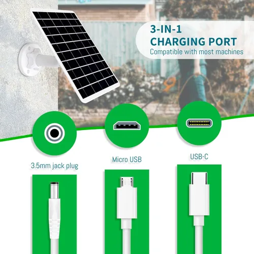 Miniatura 3 de Panel solar de 8 W compatible con cámara de batería recargable, para cámara de seguridad al aire libre, cargador solar de cámara de 5 V, impermeable