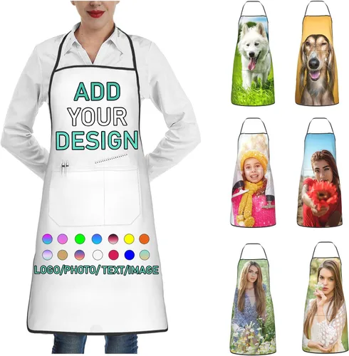 Miniatura 44 de Delantal personalizado con 2 bolsillos, personalizable con nombre, texto, logotipo, foto, cocina, horneado, delantal de cocina para mujeres y hombres