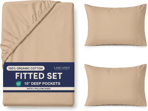Miniatura 16 de LANE LINEN Juego de 2 piezas con sábana bajera de 100% algodón orgánico tamaño individual y 1 funda de almohada, tejido de percal ligero, suave