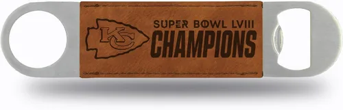 Miniatura 6 de Rico Industries NFL Football Super Bowl Champions - Hoja de barra de piel sintética grabada con láser, gran accesorio para bebidas para el día
