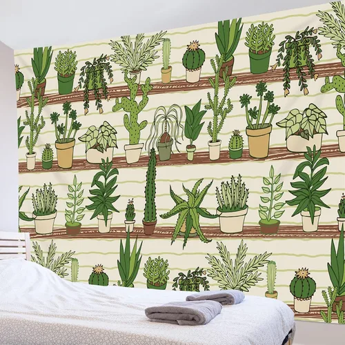 Miniatura 4 de HVEST Tapiz de cactus con diseño de plantas suculentas del desierto tropical en estante de madera, tapiz para colgar en la pared, acuarela botánica