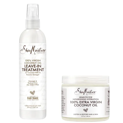 SheaMoisture Hidratante de aceite de coco virgen 100% extra y acondicionador sin enjuague para mimar la cabeza a los pies, hidratación nutritiva,