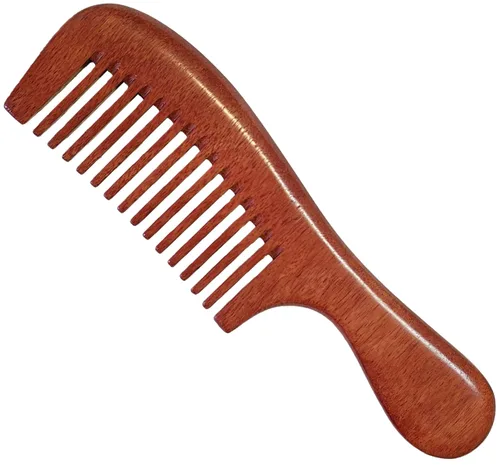 Peine de dientes anchos de madera para mujeres y hombres, peine desenredante de sándalo antiestático para cabello rizado fino, lacio, húmedo y seco