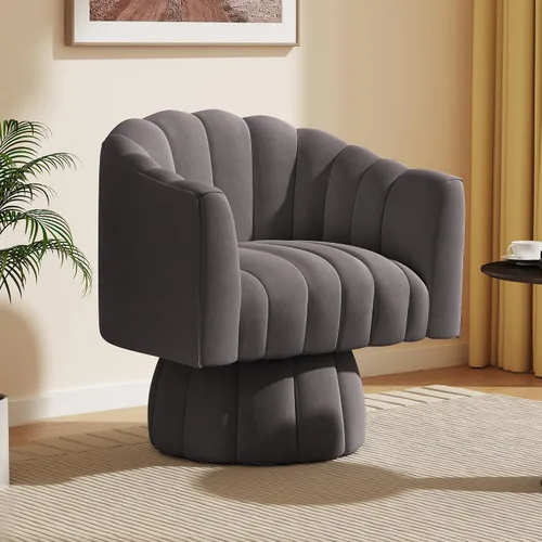 Dewhut Silla de Acento de Mediados de Siglo Silla Giratoria de 360 Grados, Sillón Moderno Silla Redonda Tipo Barril con Tapizado Amplio, Sillas de