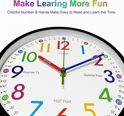 Miniatura 4 de Reloj de pared para niños, 9.5 pulgadas, pequeño, moderno, funciona con pilas, silencioso, analógico, clásico, para oficina, hogar, baño, cocina