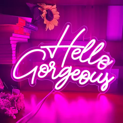 Miniatura 2 de Letrero de neón LED con texto en inglés «Hello Gorgeous LED», luz nocturna de neón para pared, fiesta de cumpleaños, boda, bar, club, decoración