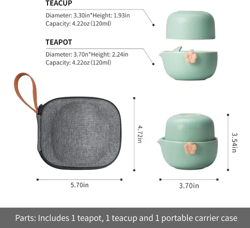 Miniatura 6 de HEER Travel Gaiwan - Juego de té para uno, juego de tazas de tetera portátil de porcelana, diseño de flor de ciruelo, regalo para mujeres (azul)