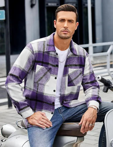 Miniatura 3 de COOFANDY Camisas de franela para hombre, casual, con botones, a cuadros, chaqueta de manga larga, chaqueta de forro polar con bolsillos