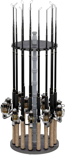 Rush Creek Creations Soporte redondo para 16 cañas de pescar para garaje, soporte de cañas de pescar de acceso 360° para cañas de pescar, carretes y
