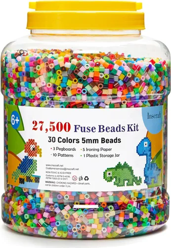 Miniatura 10 de INSCRAFT Kit de 30,000 cuentas de fusibles - 30 paquetes individuales de cuentas de hierro con 3 tableros de enhebrado, 5 papeles de planchado, 10
