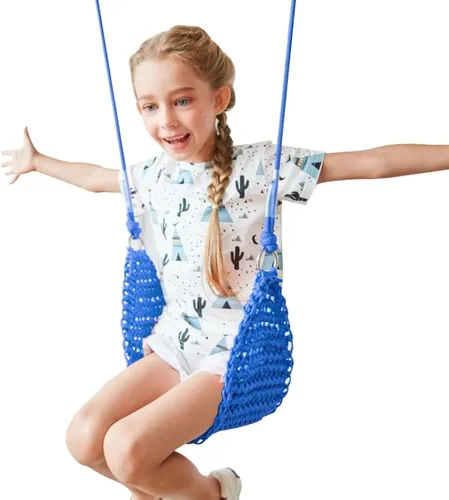 Columpio para niños tejido a mano, asiento portátil para columpio de árbol para interiores y exteriores, cuerdas ajustables, con correa para colgar