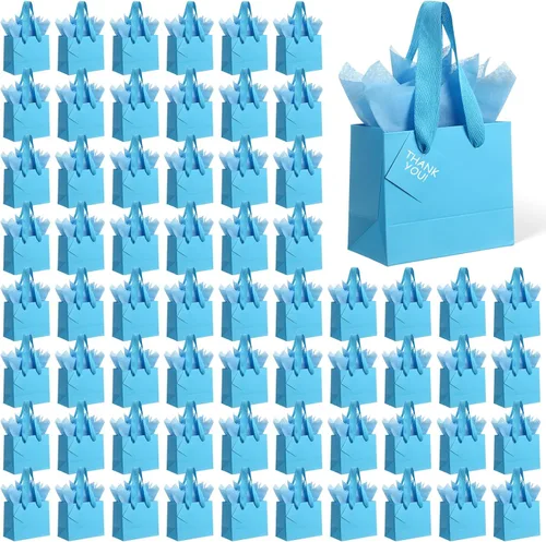Miniatura 23 de Qilery 50 bolsas de regalo de papel de boda a granel con papel de seda, pequeñas bolsas de regalo con asa y etiquetas para cumpleaños, bodas