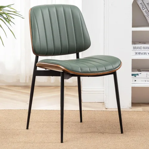 Miniatura 27 de LUNLING Sillas de comedor modernas de mediados de siglo, silla retro beige de piel sintética con asiento tapizado de madera curvada de nogal, patas