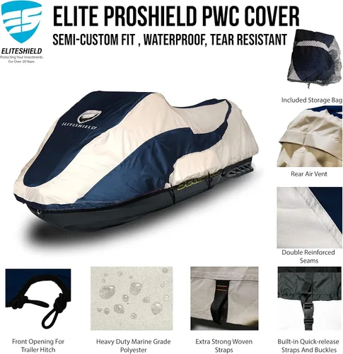 Miniatura 2 de EliteShield Funda para Jet Ski Remolcable, Cubierta PWC de Poliéster 600D Teñido en Solución de Grado Marino Resistente e Impermeable, Se Adapta