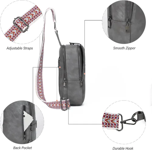 Miniatura 6 de KouLi Buir Bolso bandolera pequeño para mujeres y hombres, cangurera de piel sintética, bolsa cruzada con correa de guitarra