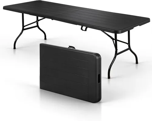 Miniatura 14 de SUPER DEAL Mesa plegable portátil de plástico de 4 pies, pequeña para interiores y exteriores, resistente, plegable por la mitad, mesa para picnic