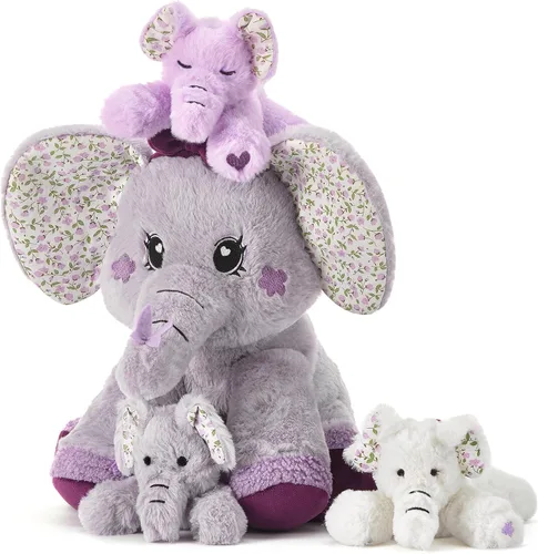 Elefante mamá de peluche de animal de peluche mamá y bebé, lindo juego familiar pequeño de 13 pulgadas con mini bebés, regalos para niños
