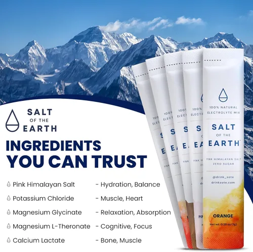 Miniatura 7 de Salt of the Earth - Polvo de electrolitos premium sin azúcar - Hecho con sal rosa del Himalaya - Paquetes de polvo para hidratación Ingredientes