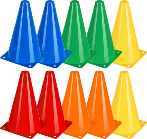 BiAnYC Conos de tráfico de plástico de 7 pulgadas para entrenamiento deportivo, juego de 10, 5 colores (naranja/amarillo/rojo/azul/verde)
