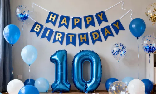 Decoraciones de cumpleaños número 10, color azul para niños y niñas, pancarta de feliz cumpleaños número 10, globos de papel de aluminio de látex 10º