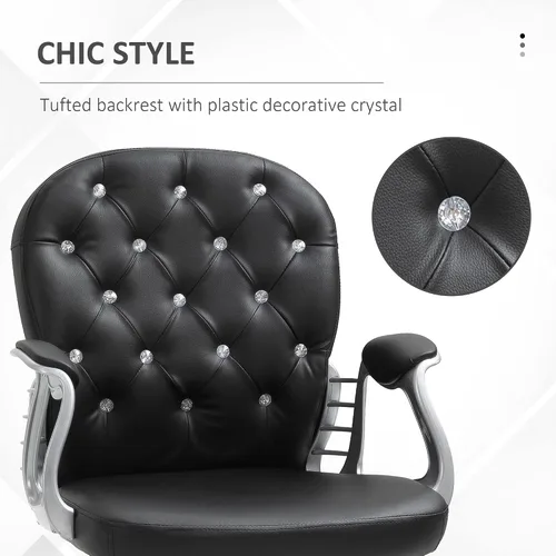 Miniatura 8 de Vinsetto Silla de tocador de maquillaje, silla de piel sintética para computadora con botones, reposabrazos acolchados, altura ajustable y ruedas