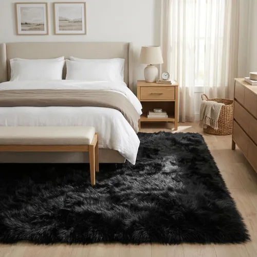 Miniatura 70 de Super Area Rugs - Alfombra de piel de oveja suave y esponjosa Gris oscuro