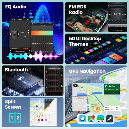 Miniatura 4 de 2G+64G Solo DIN Android Car Stereo 10.4 pulgadas Rotatorio Vertical Pantalla Táctil Radio con Carplay Inalámbrico y Android Auto/EQ