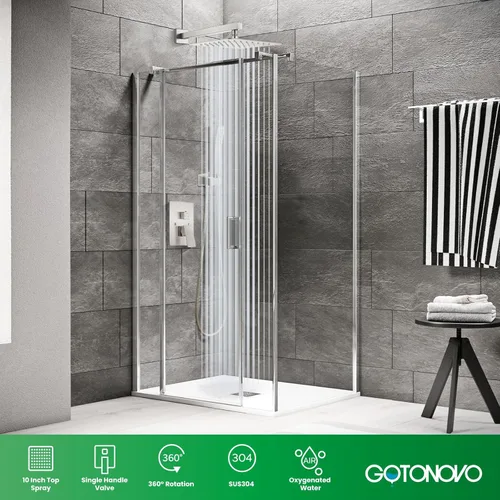 Miniatura 8 de gotonovo Sistema de ducha de lluvia para baño, juego de cabezal y mango de ducha de lluvia montado en la pared, conjunto completo combinado de latón